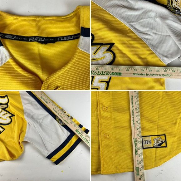 90s FUBU Jersey Baseball Button Up Mens 2XL FUBU 05 Yellow Blue Vintage Logo - Picture 8 of 9